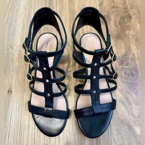 Kate Spade New York Black Leather Strappy Wedge Sandals Size 5M